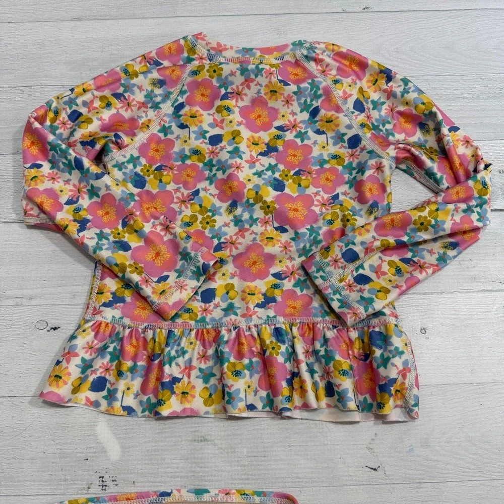 Tea collection girls floral two piece long‎ sleeve rashguard swimsuit size 3